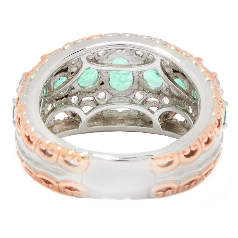 Gems en Vogue Grizzly Emerald & Zircon Palladium Sterling Silver 18k Ring Sz 8! - Picture 4 of 10